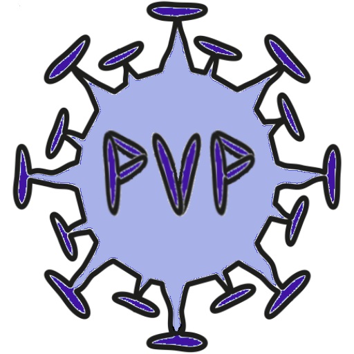 A line drawn virus with PVP written in the middle to represent the Post Viral Project